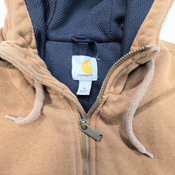 Carhartt Hoodie Jacket Mens Brown Full ZIp Lined Mexico Made Light Distress - Picture 10 of 10